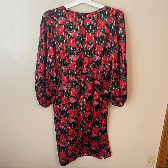 Little Mistress Lucia Midi Floral-Print Gold Foil Satin Dress Size 10 - Picture 5 of 8